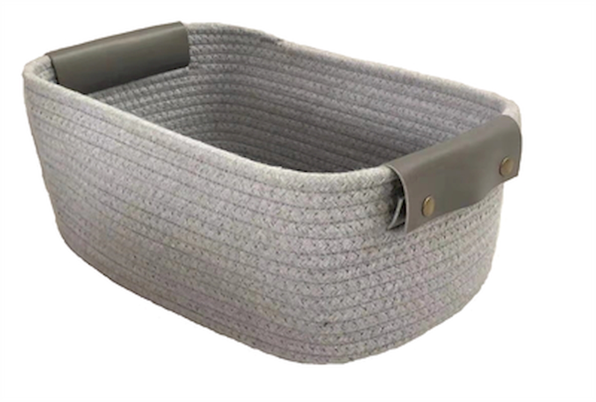Picture of MDR Trading AP-CBW456GR12 Oval Grey Cotton with Pleather Handles Basket