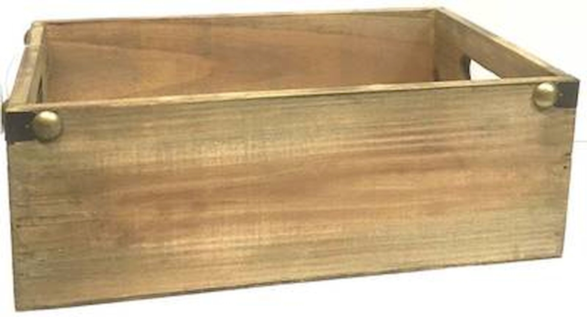 Rectangular Wood with Metal Trim & Side Handles Crate