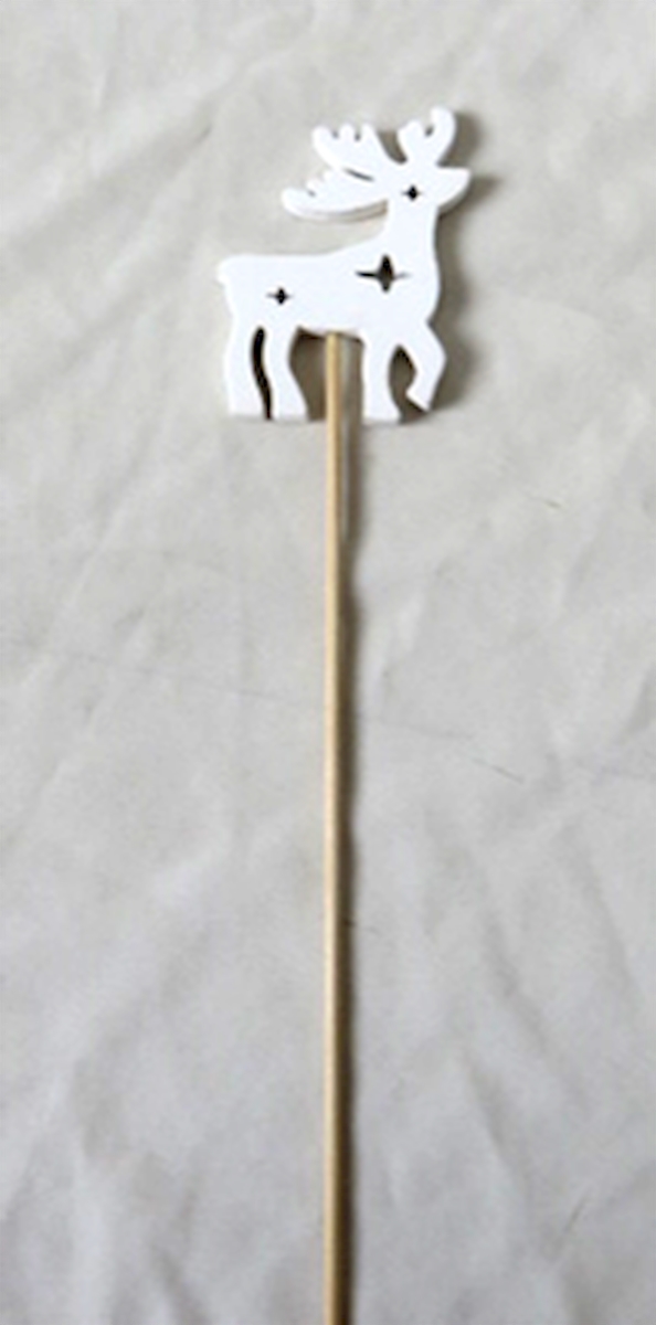 White Wood Reindeer Pick