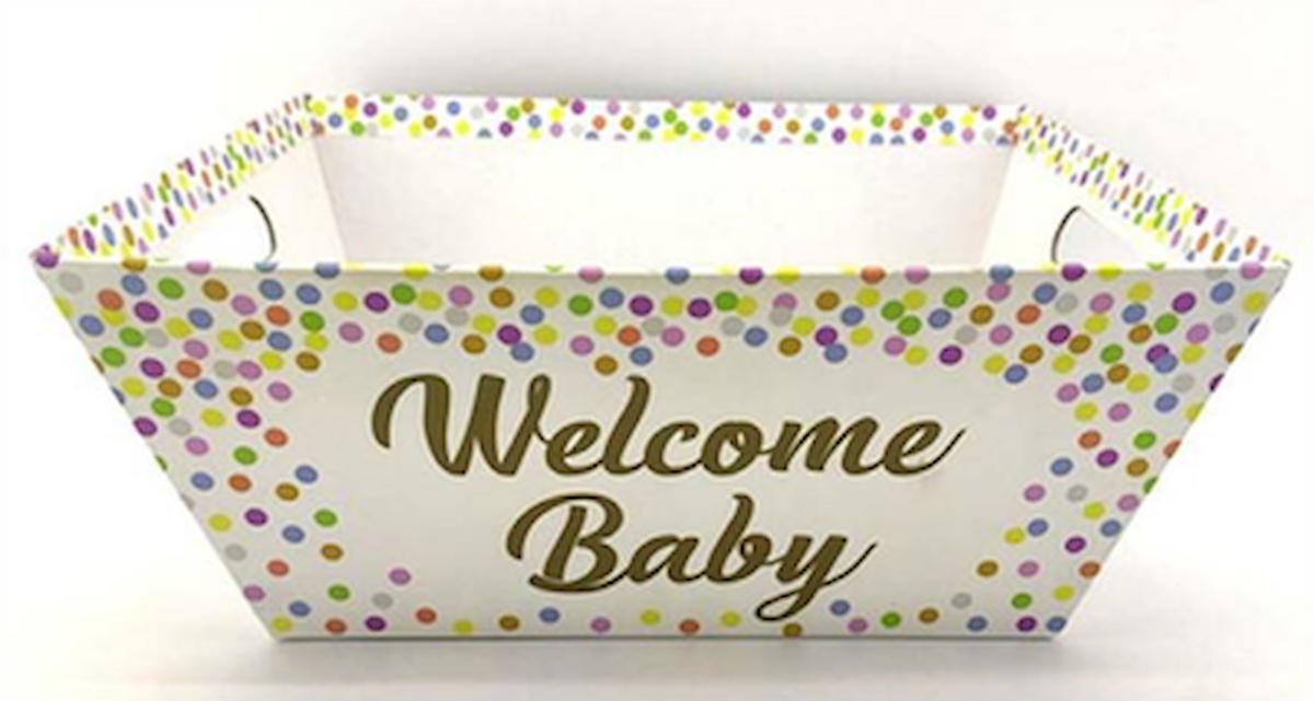 Picture of MDR Trading AP-CMT963BB White with Gold Dots & Welcome Baby Handled Basket