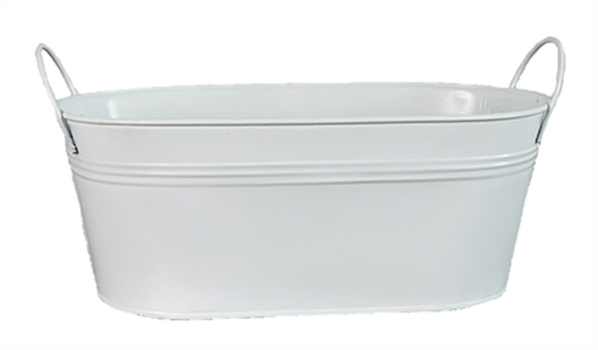 White Oval Metal with Handles Bucket