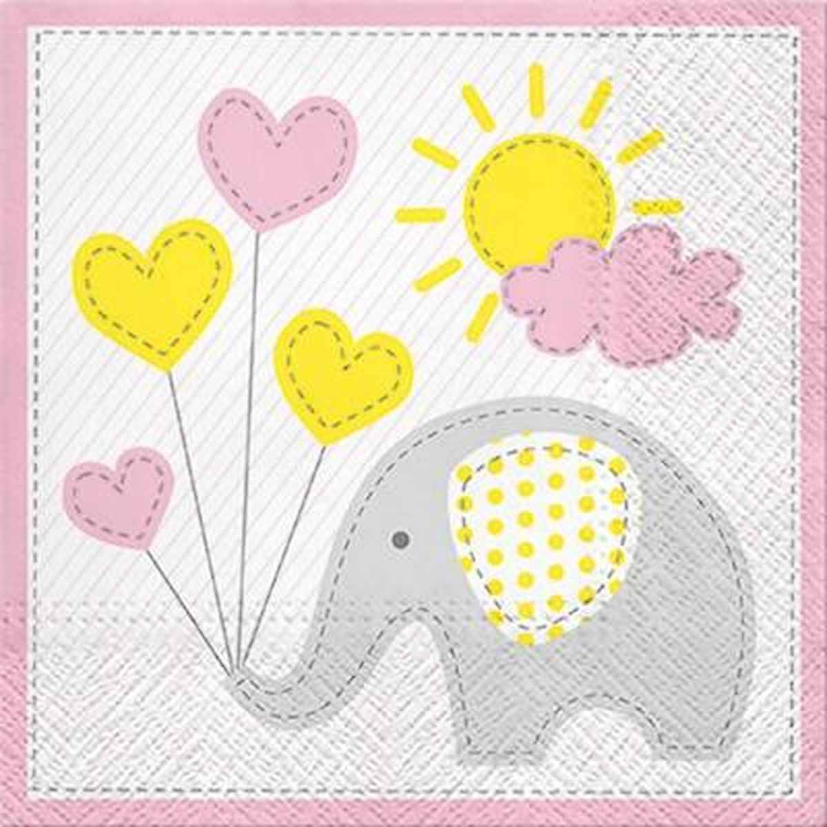 Picture of MDR Trading AP-NAP1013-PK Elephant with Pink & Yellow Heart Balloons Napkins - Pack of 20