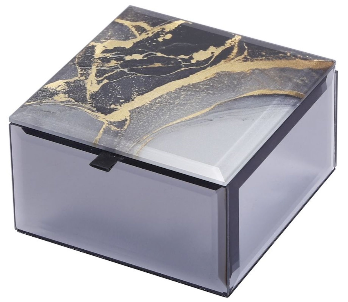 Multi Color Agate Crystal Lid with Black Lining Jewellery Box