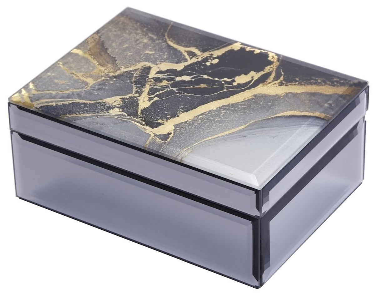 Multi Color Marble Look Lid with Black Lining Jewellery Box