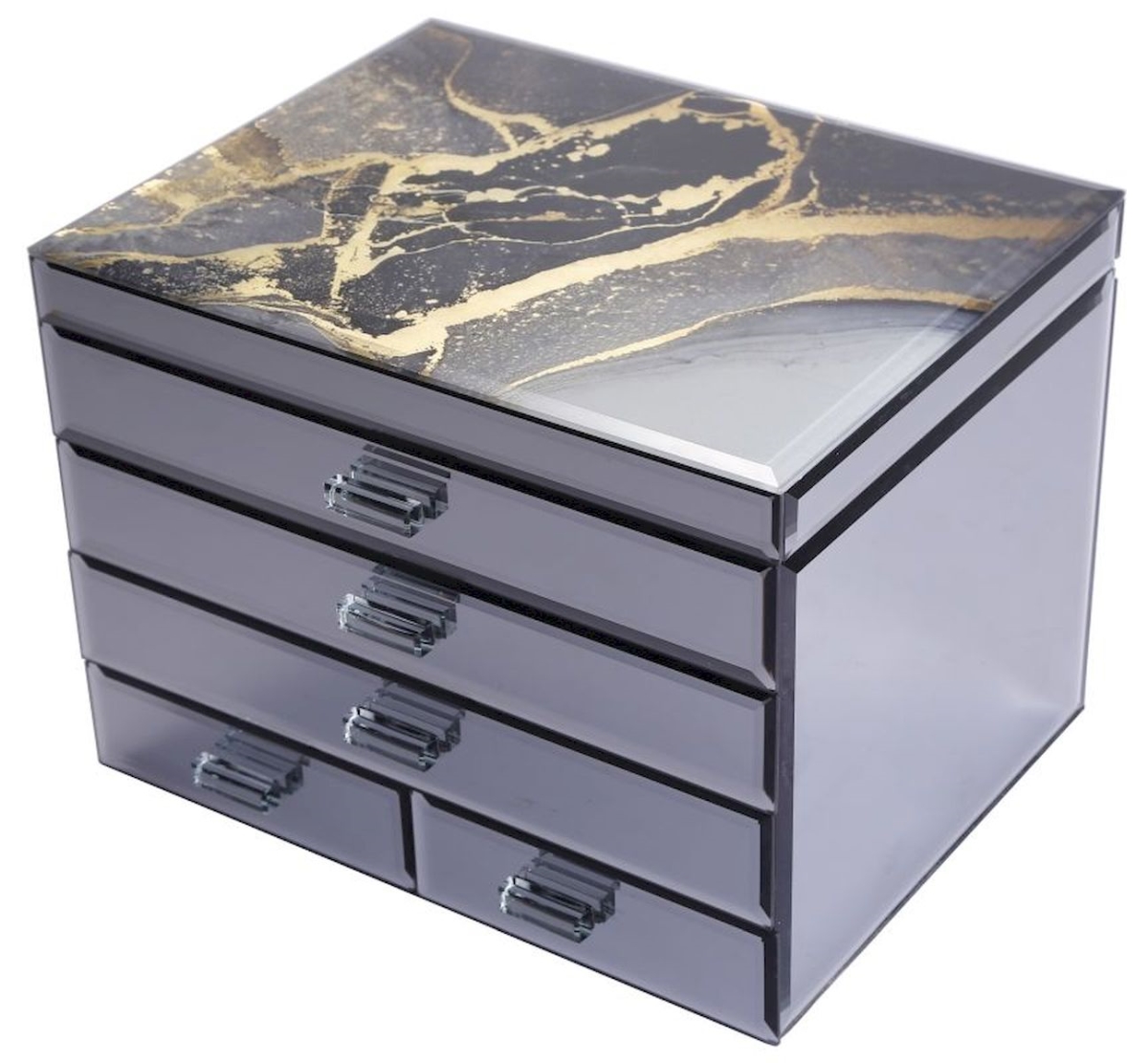 Agate Crystal Lid with Black Lined Multi Drawer Storage Jewellery Box