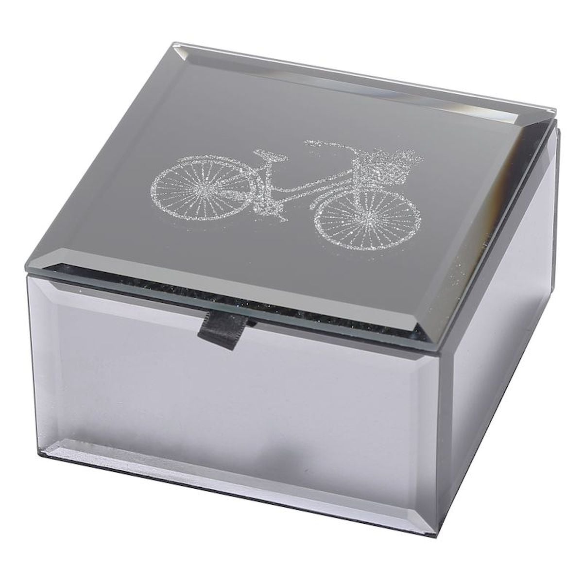 Silver with Bicycle on Lid with Black Lining Jewellery Box