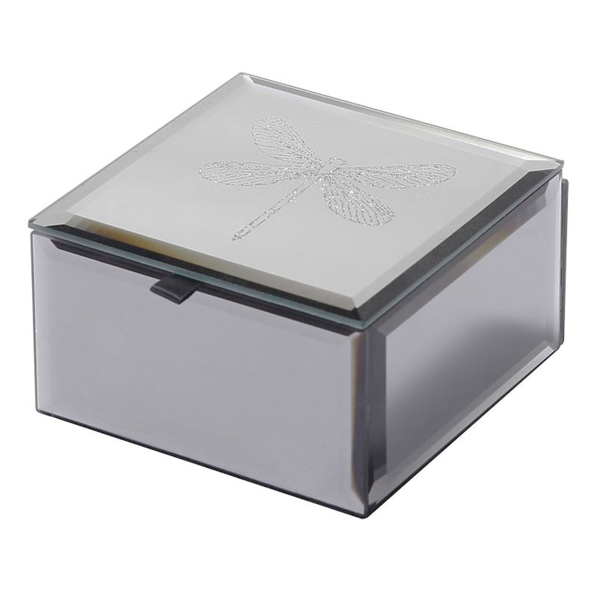 Silver with Dragonfly on Lid with Black Lining Jewellery Box