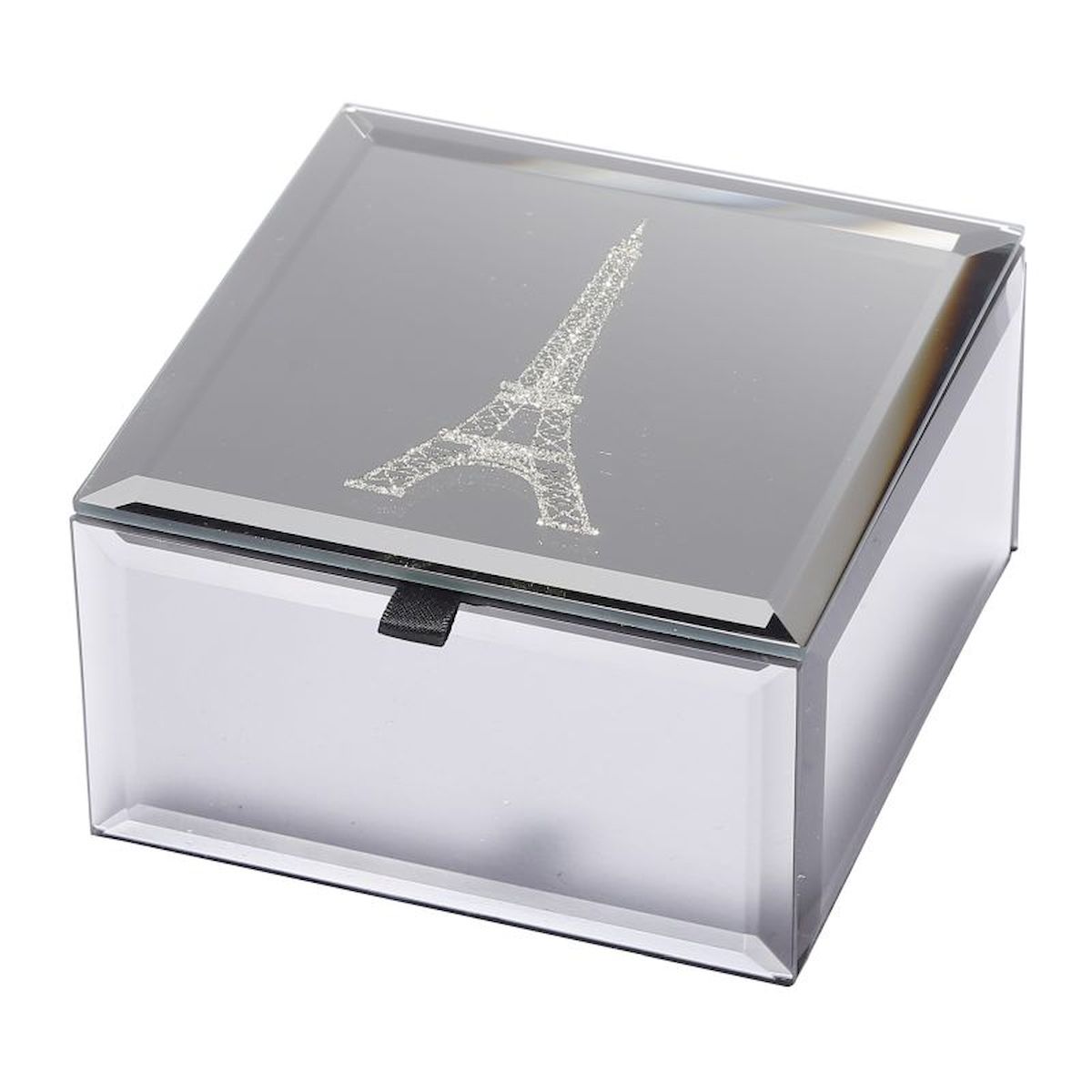 SC-HM564 Silver with Eiffel Tower on Lid with Black Lining Jewellery Box