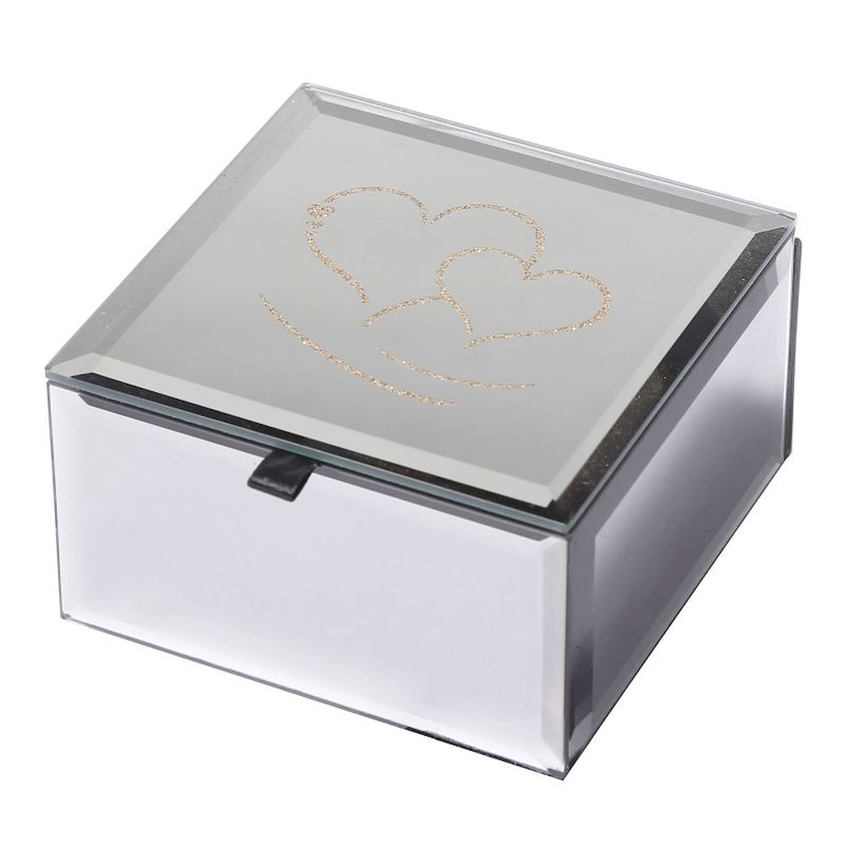 Double Gold Hearts Etched on Lid with Black Lining Jewellery Box