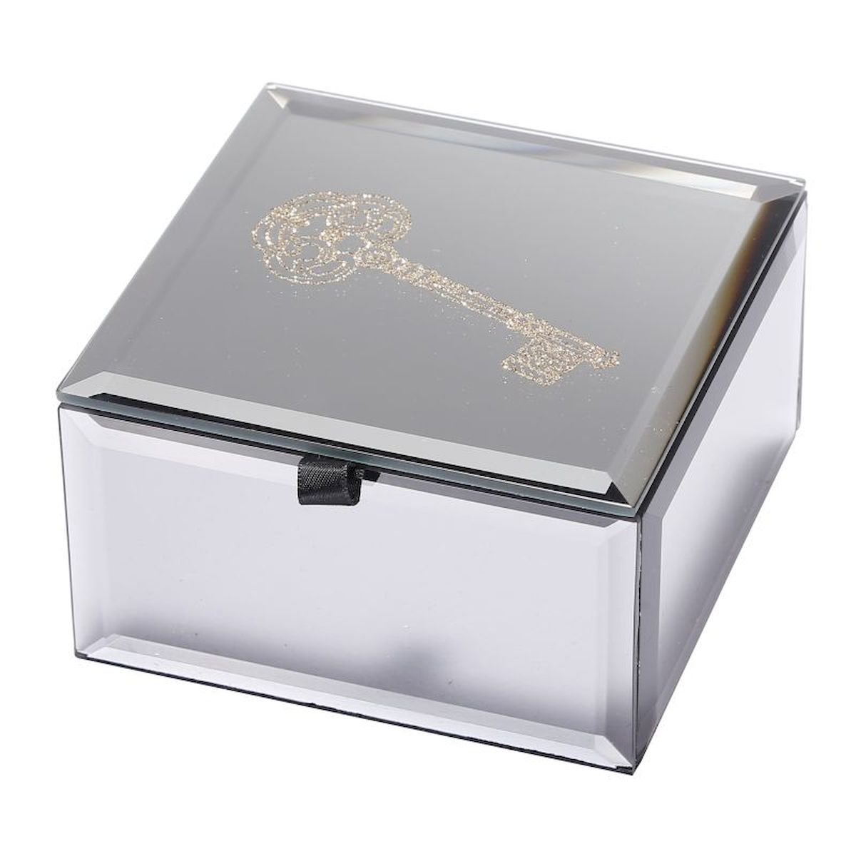 Silver Key on Lid with Black Lining Jewellery Box