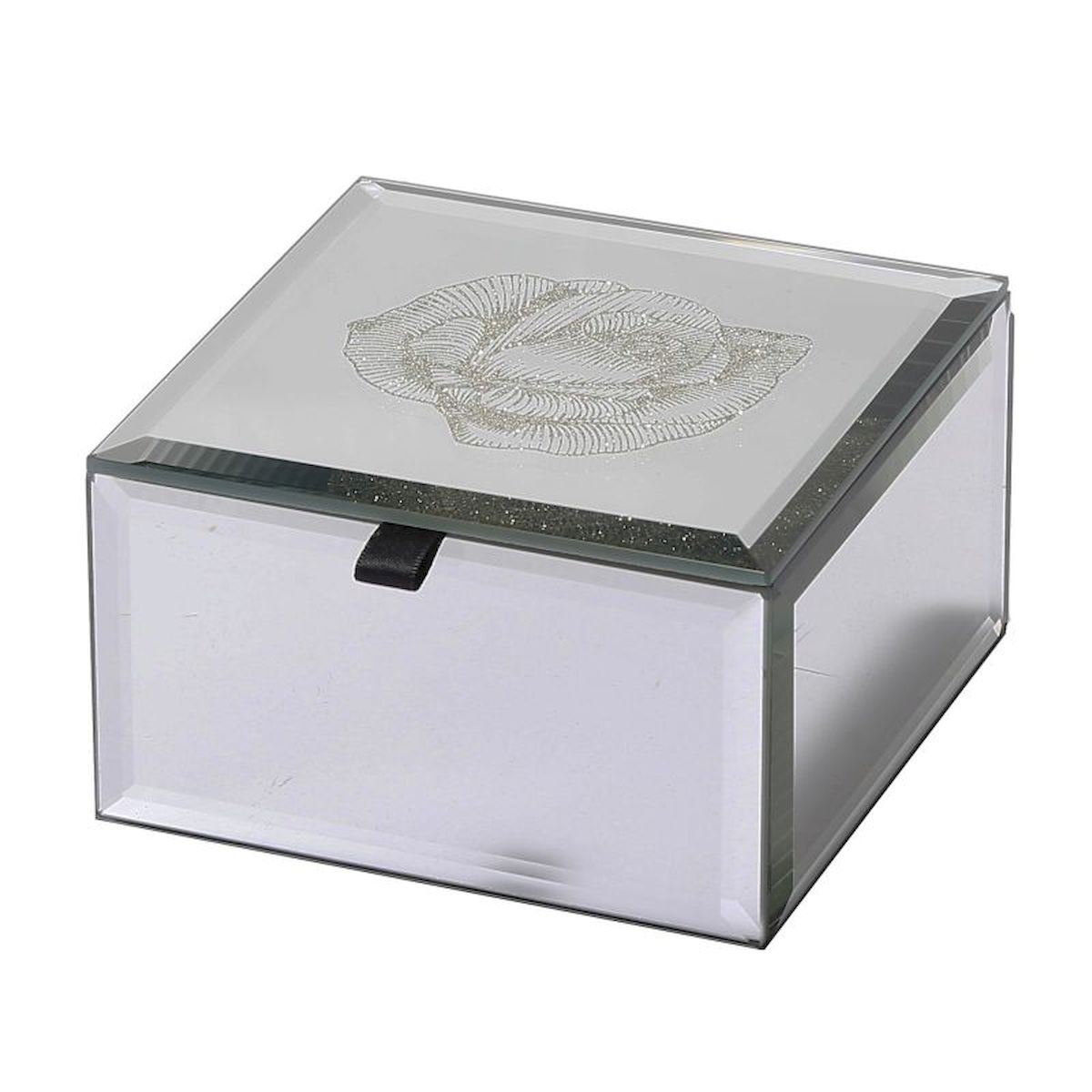 Silver Rose on Lid with Black Lining Jewellery Box