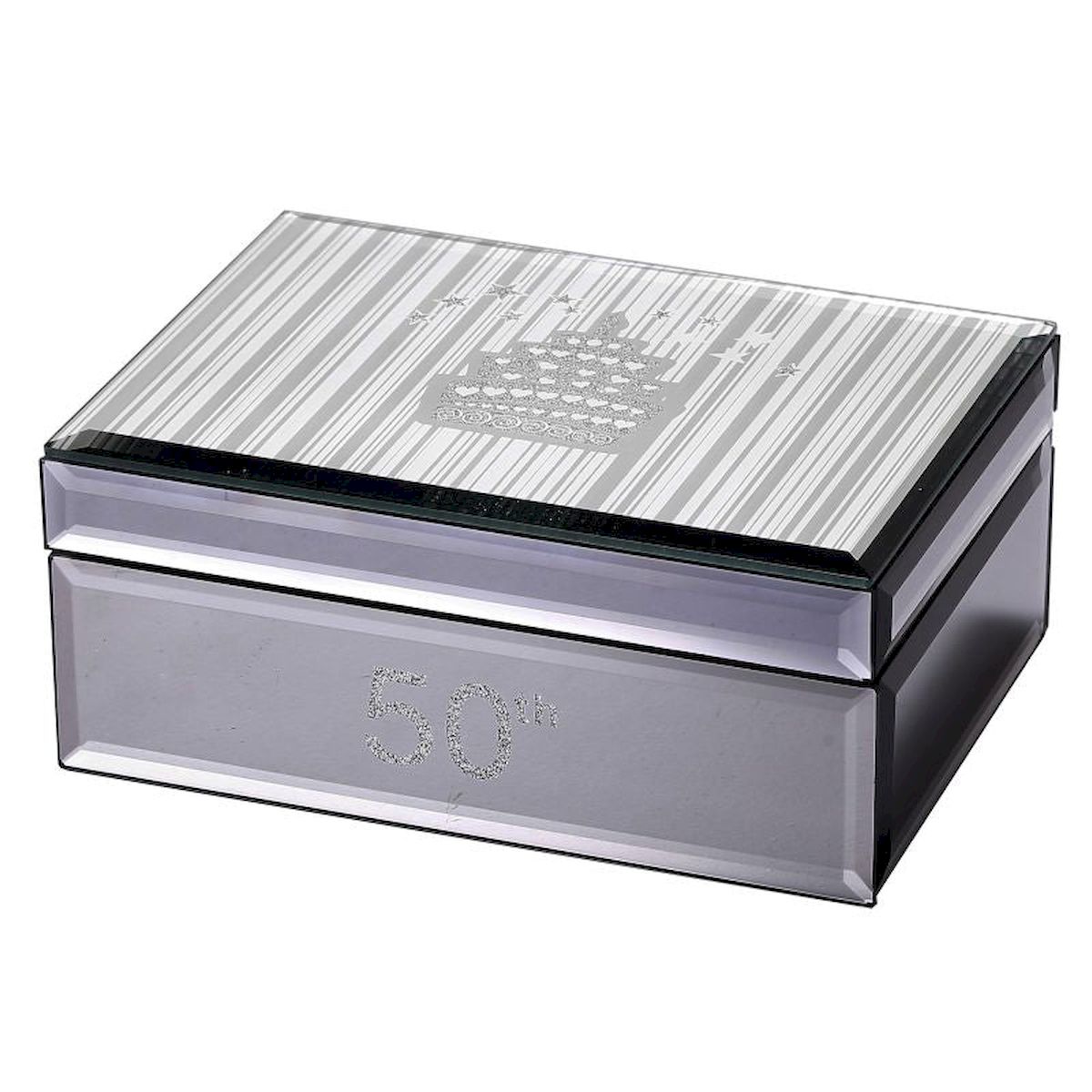 50Th on Drawer Front Cake on Lid Silver & Black with Black Lining Jewellery Box