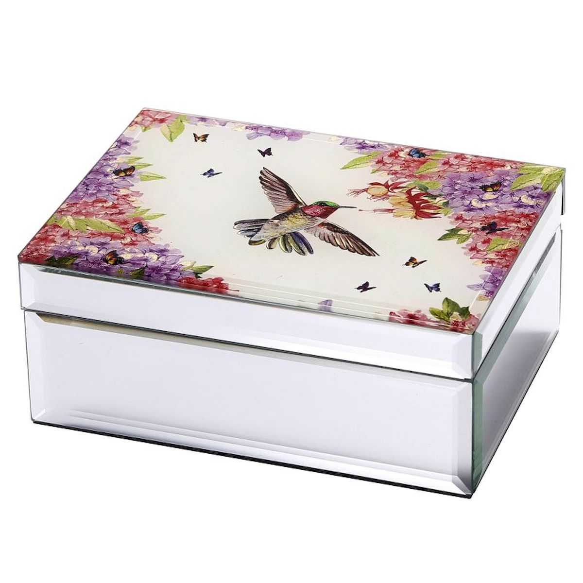 Hummingbird & Flowers Lidded Jewellery Box