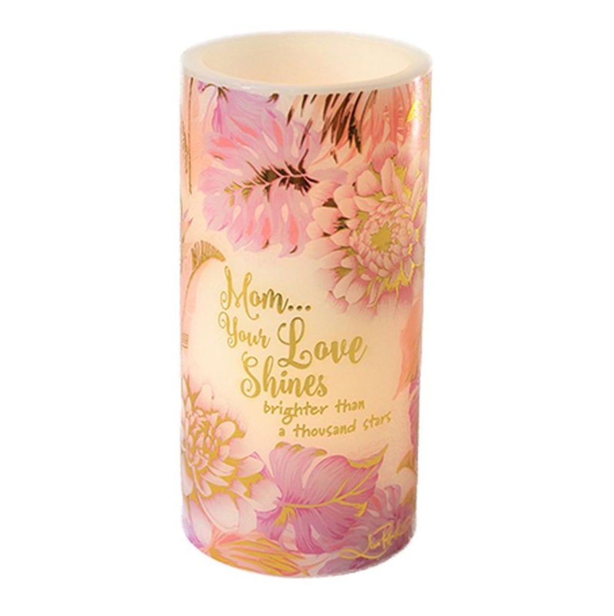 LED Mom with Saying Floral Candle