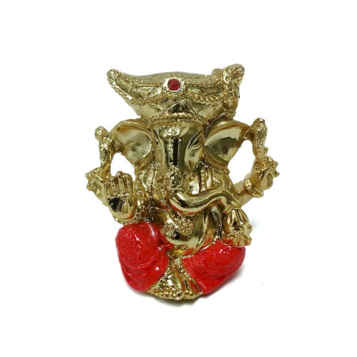 Ganesh in Red with Gold Finish Figurine