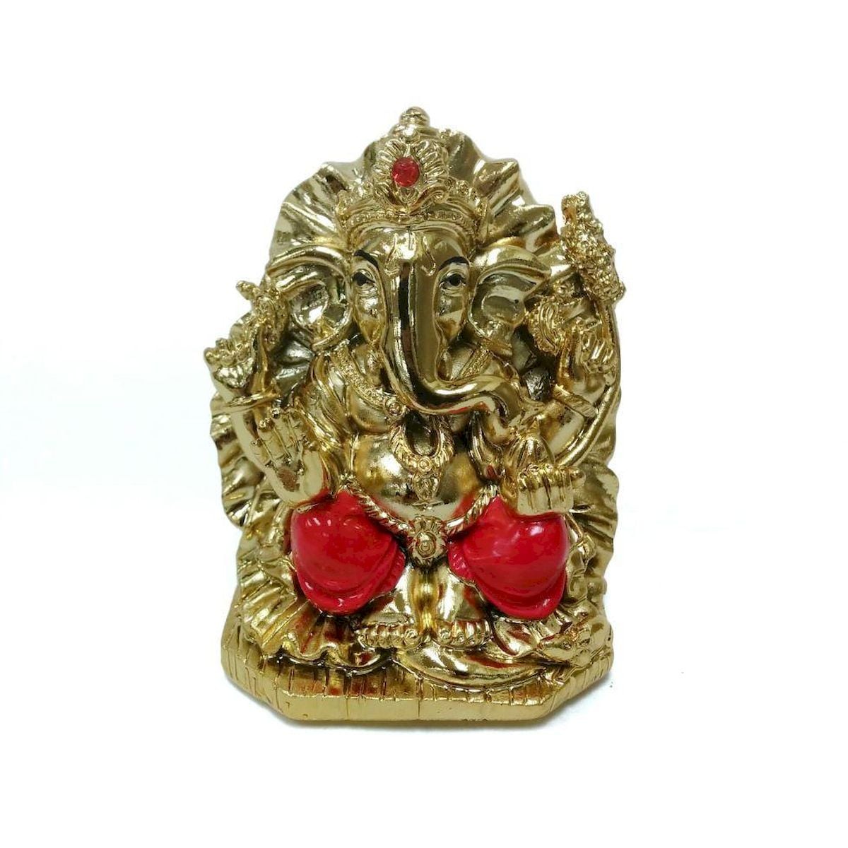 3 in. Ganesh in Red with Gold Finish Figurine
