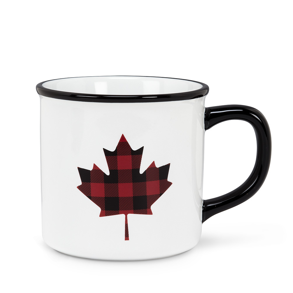 Picture of Abbott Collection AB-27-CN-LEAF 4 in. Plaid Maple Leaf Mug&#44; White & Black