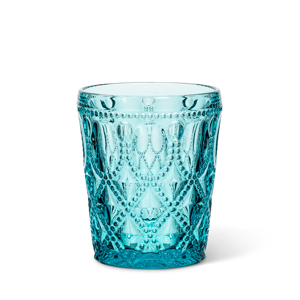 Picture of Abbott Collection AB-27-CAPRI-OF 4 in. Jewel & Bead Pattern Glass Tumbler&#44; Turquoise