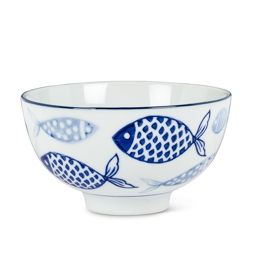 Picture of Abbott Collection AB-27-BLUEFISH-090 4 in. Porcelain Rice Bowl&#44; Blue & White