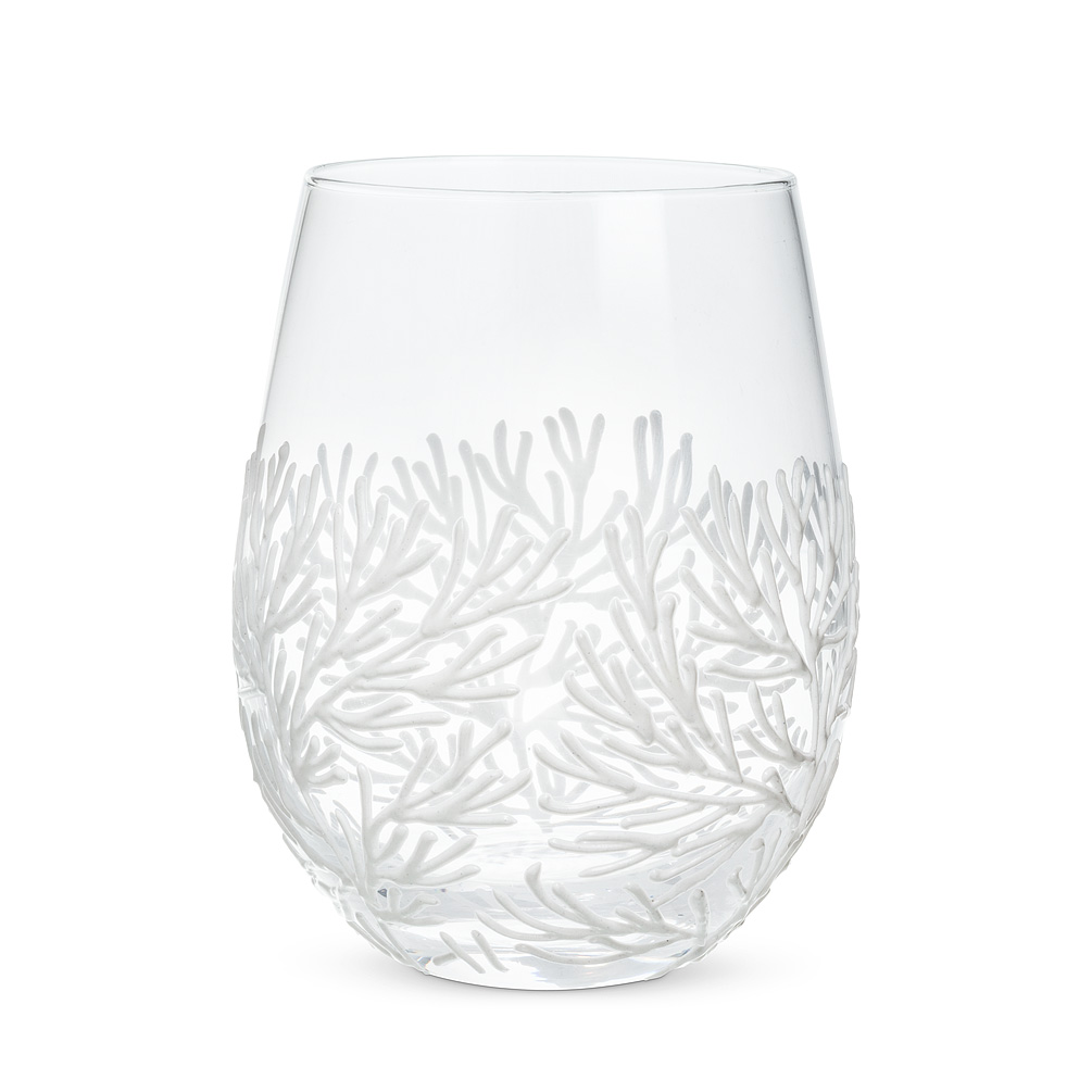 Picture of Abbott Collection AB-27-BELIZE-SG 5 in. Coral Branch Stemless Wine Glass&#44; Clear & White
