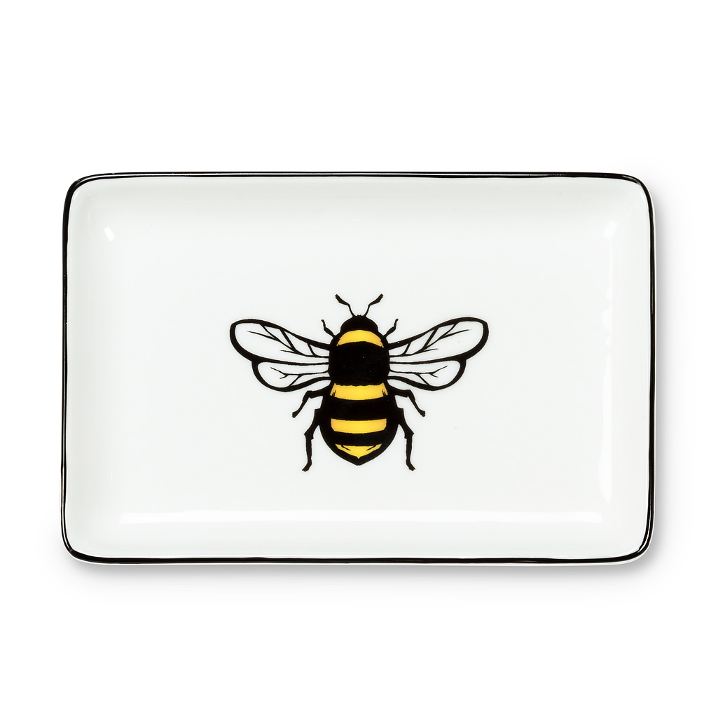 Picture of Abbott Collection AB-27-BUZZ-RECT 4 x 6 in. Stoneware Bee Tray&#44; White & Black