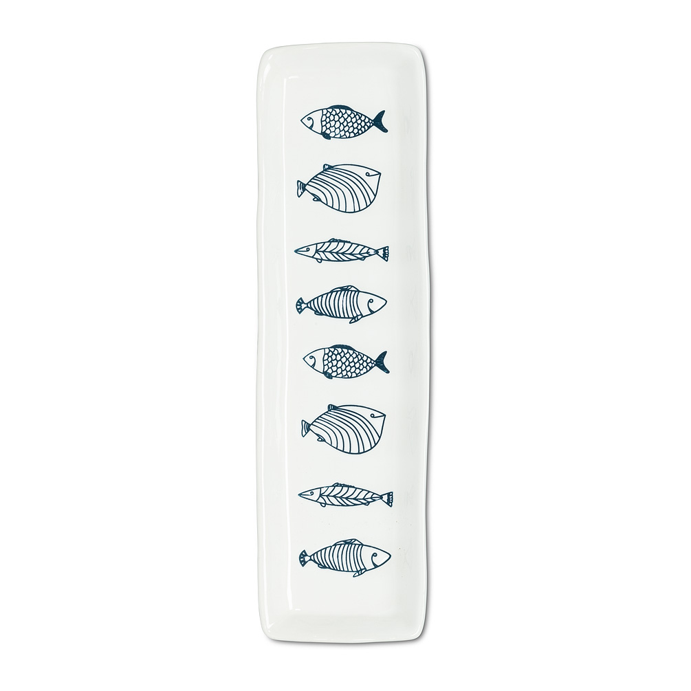 Picture of Abbott Collection AB-27-CORFU-770 12.5 in. Long Slim Fish Plate&#44; White & Blue