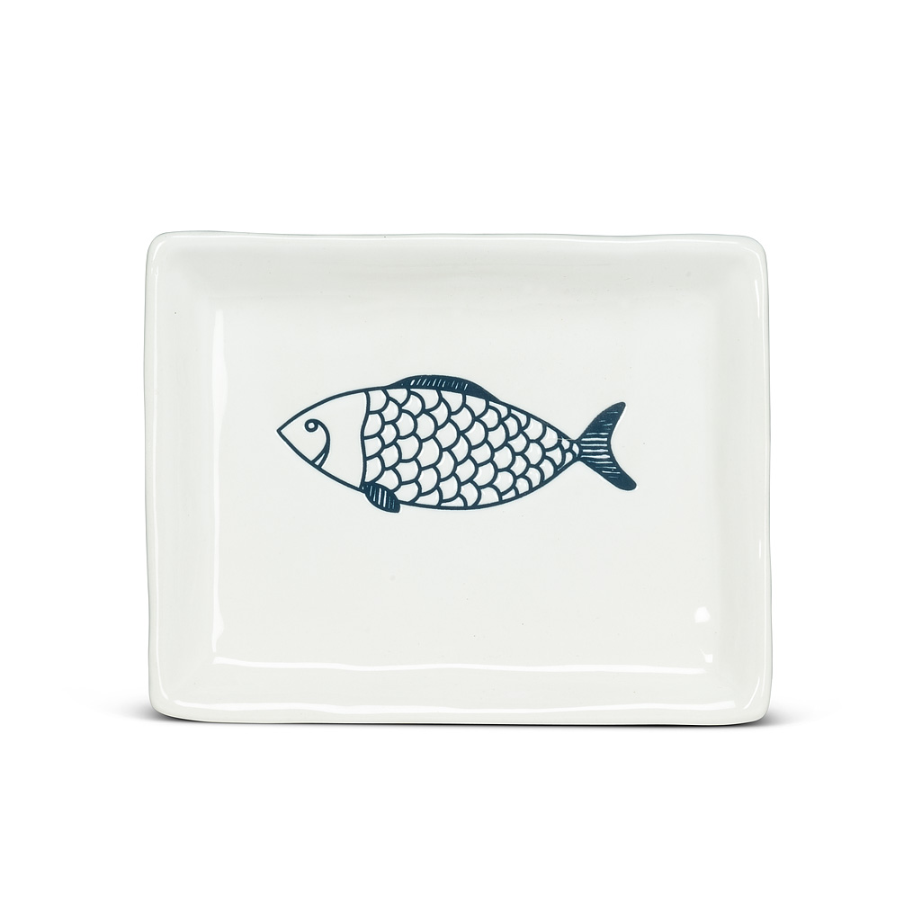Picture of Abbott Collection AB-27-CORFU-550 6 in. Stoneware Fish Plate&#44; White & Blue - Small