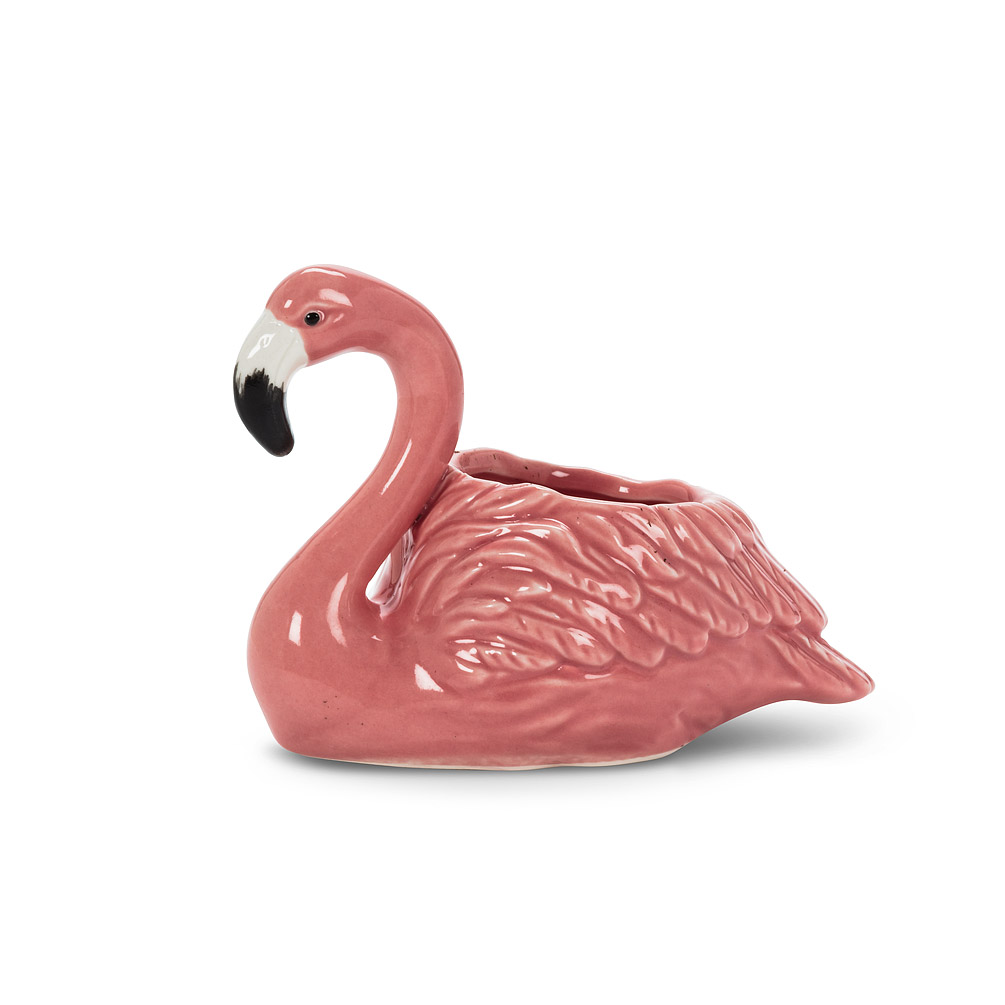 3 in. Porcelain Flamingo Planter, Pink - Small