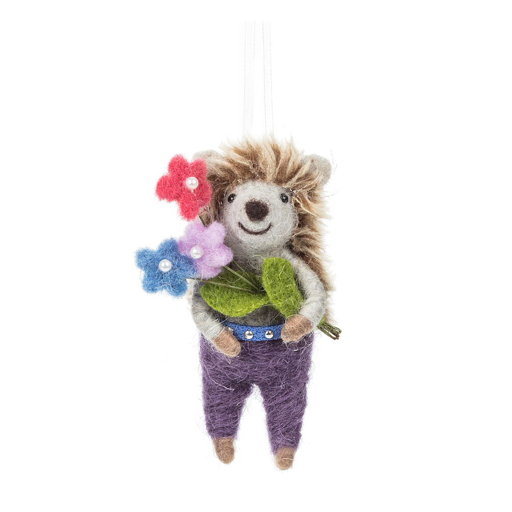Picture of Abbott Collection AB-27-MERINO-031 4 in. Hedgehog Holding Flowers Ornament&#44; Brown