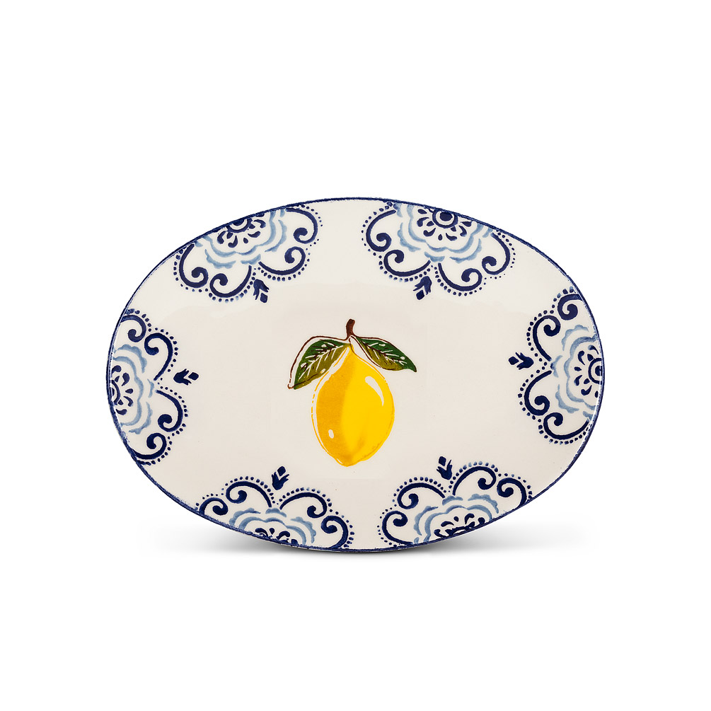 Picture of Abbott Collection AB-67-SORRENTO-030 8.5 x 12 in. Lemon Print Oval Platter&#44; White & Yellow - Medium