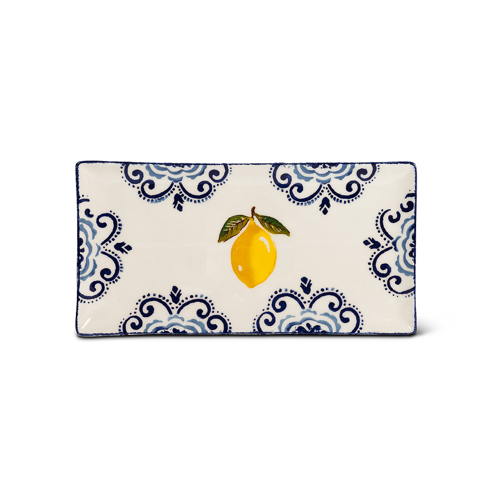 Picture of Abbott Collection AB-67-SORRENTO-529 6 x 12 in. Lemon Print Platter&#44; White & Yellow - Small