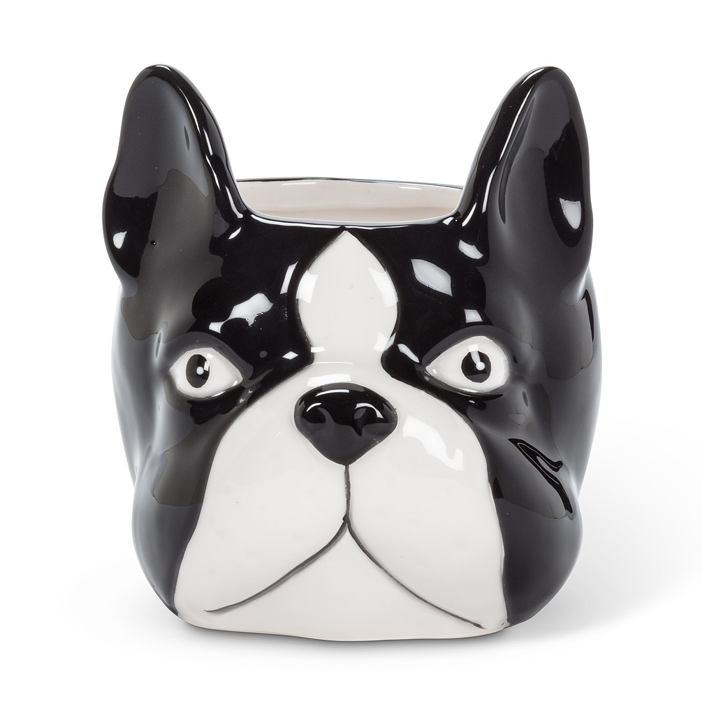 4.2 in. Dog Head Planter, Black & White - Large
