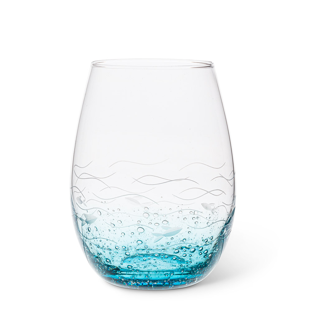 Picture of Abbott Collection AB-27-SARDINIA-SG 4.75 in. Fish Cut Stemless Wine Glass, Blue & Clear