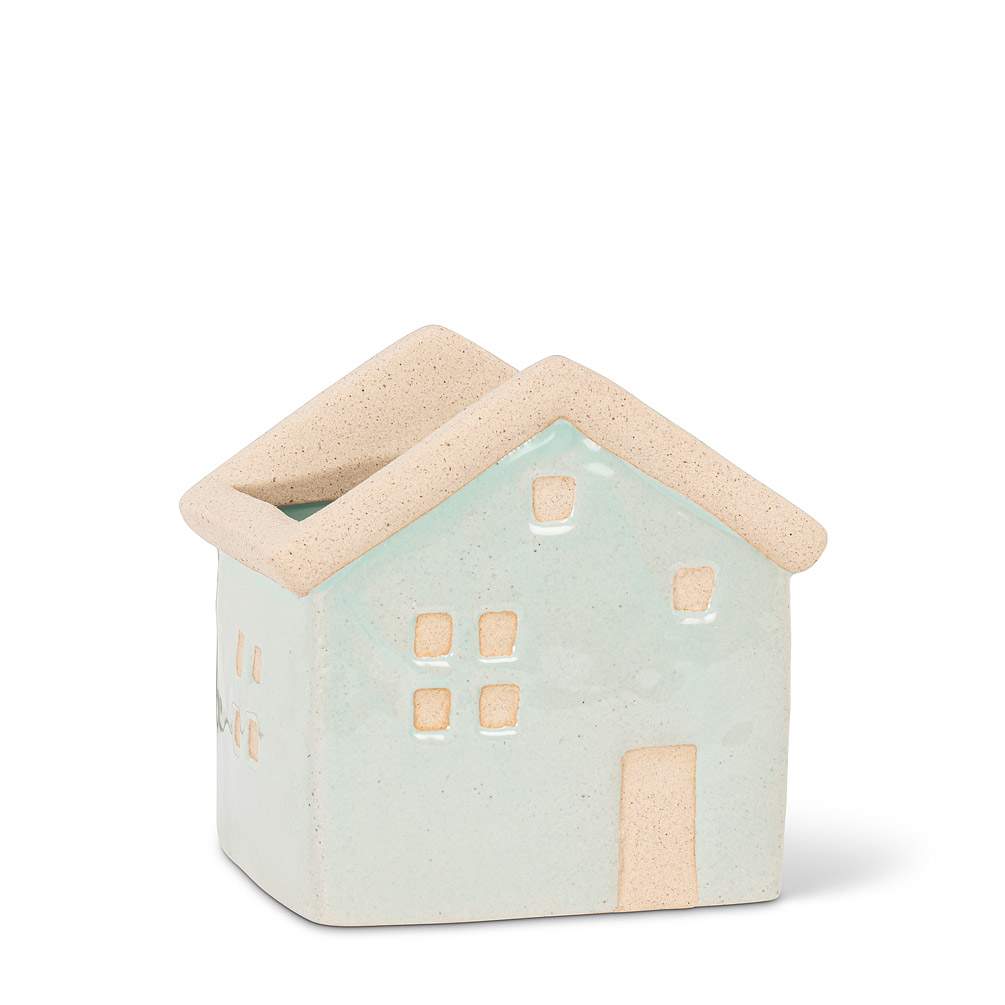 3.75 in. Ceramic House Planter, Aqua - Small