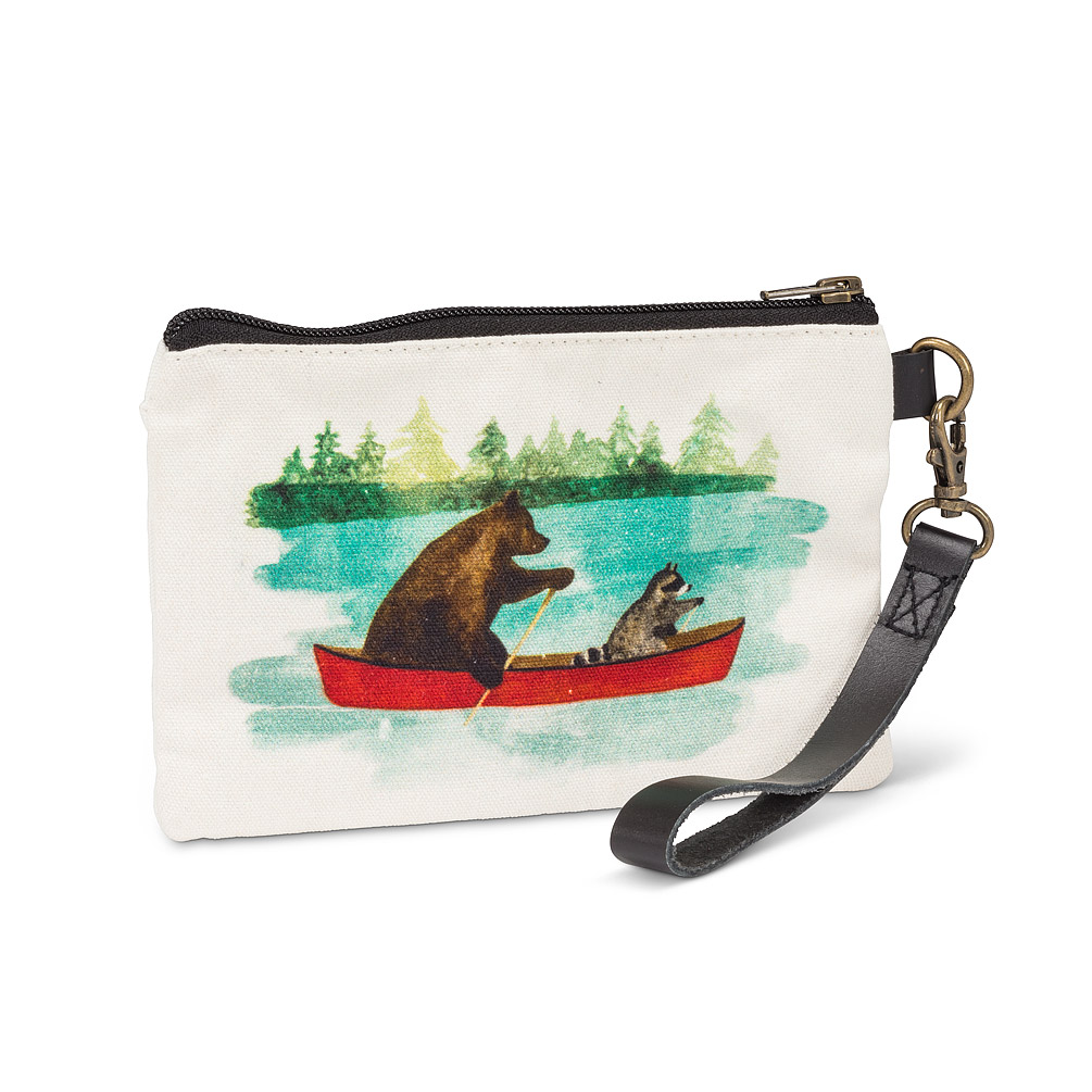 Picture of Abbott Collection AB-96-POUCH-BEARLAKE 5.5 x 6.5 in. Animals Canoe Pouch&#44; White & Multi Color