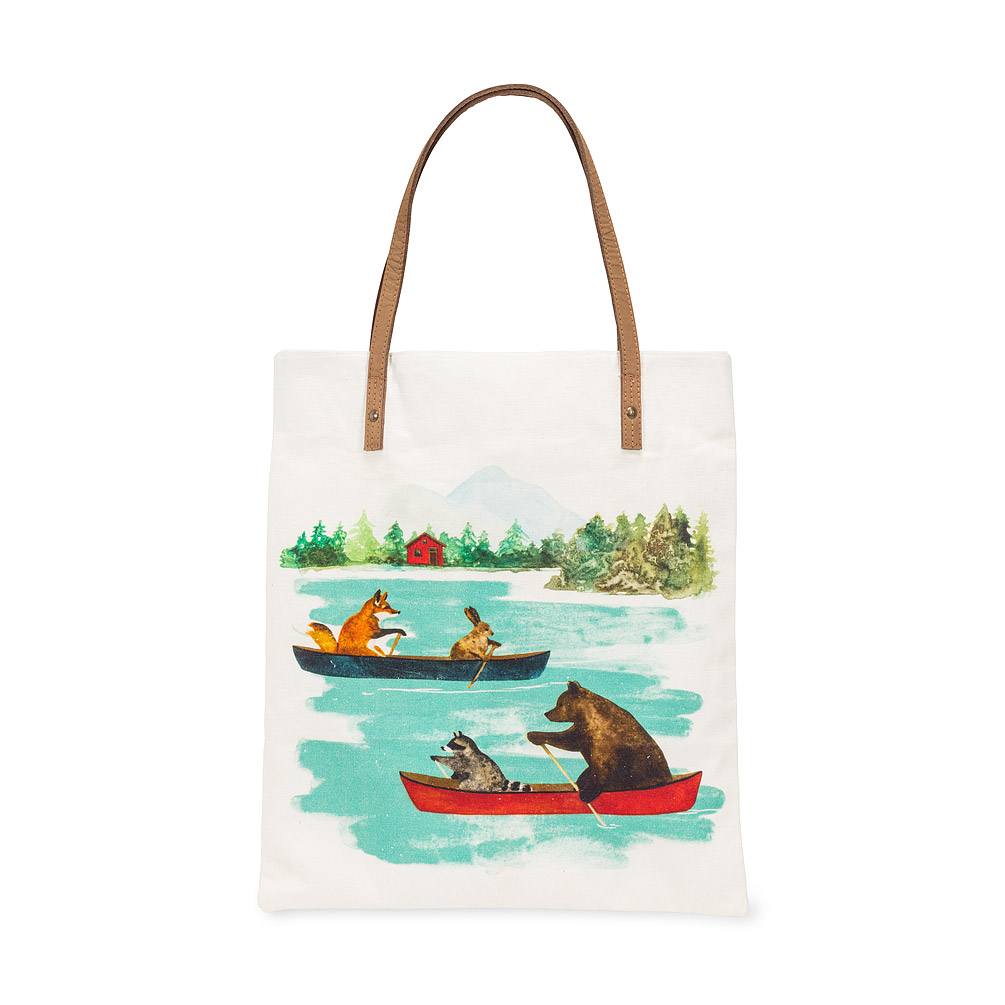 Picture of Abbott Collection AB-96-BOOK-BEARLAKE 14 x 16 in. Animals in Canoe Book Bag&#44; White & Multi Color