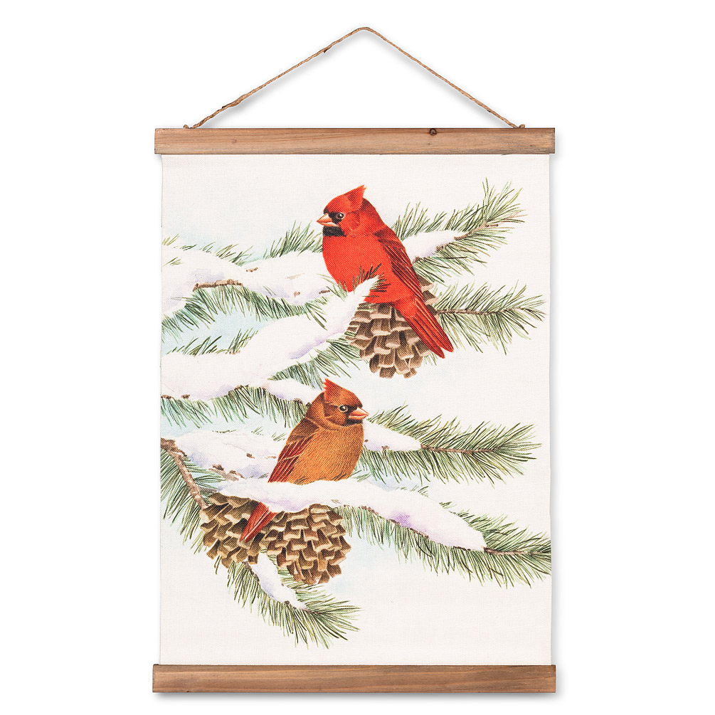 Picture of Abbott Collection AB-27-SCROLL-SH-174 14.5 x 20 in. Winter Cardinals Canvas Scroll&#44; Ivory & Red