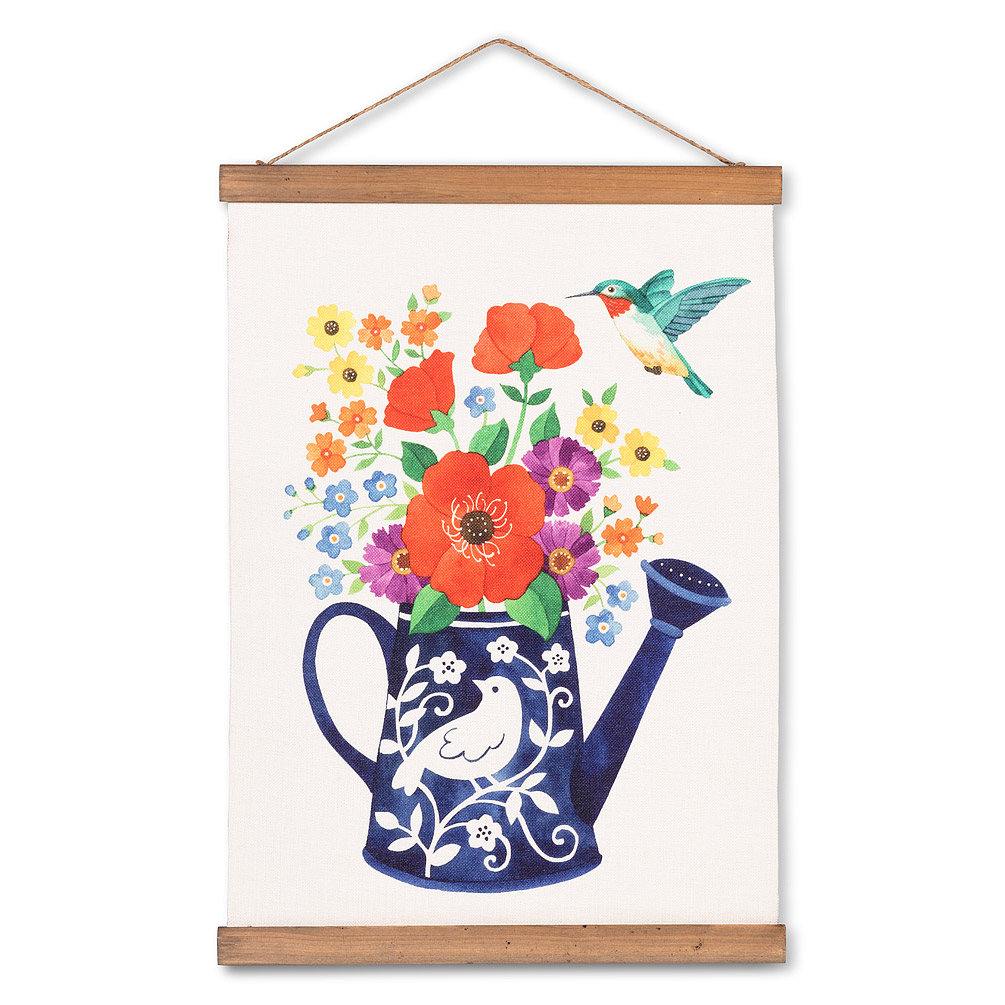 Picture of Abbott Collection AB-27-SCROLL-JM-176 14.5 x 20 in. Flowers & Watering Can Canvas Scroll&#44; Ivory & Multi Color