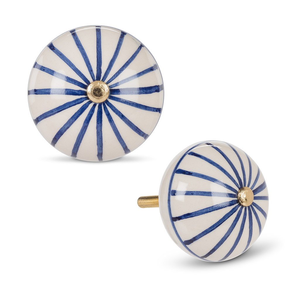 Picture of Abbott Collection AB-27-HOME-52 1.75 in. Stripe Ball Knob&#44; White & Navy