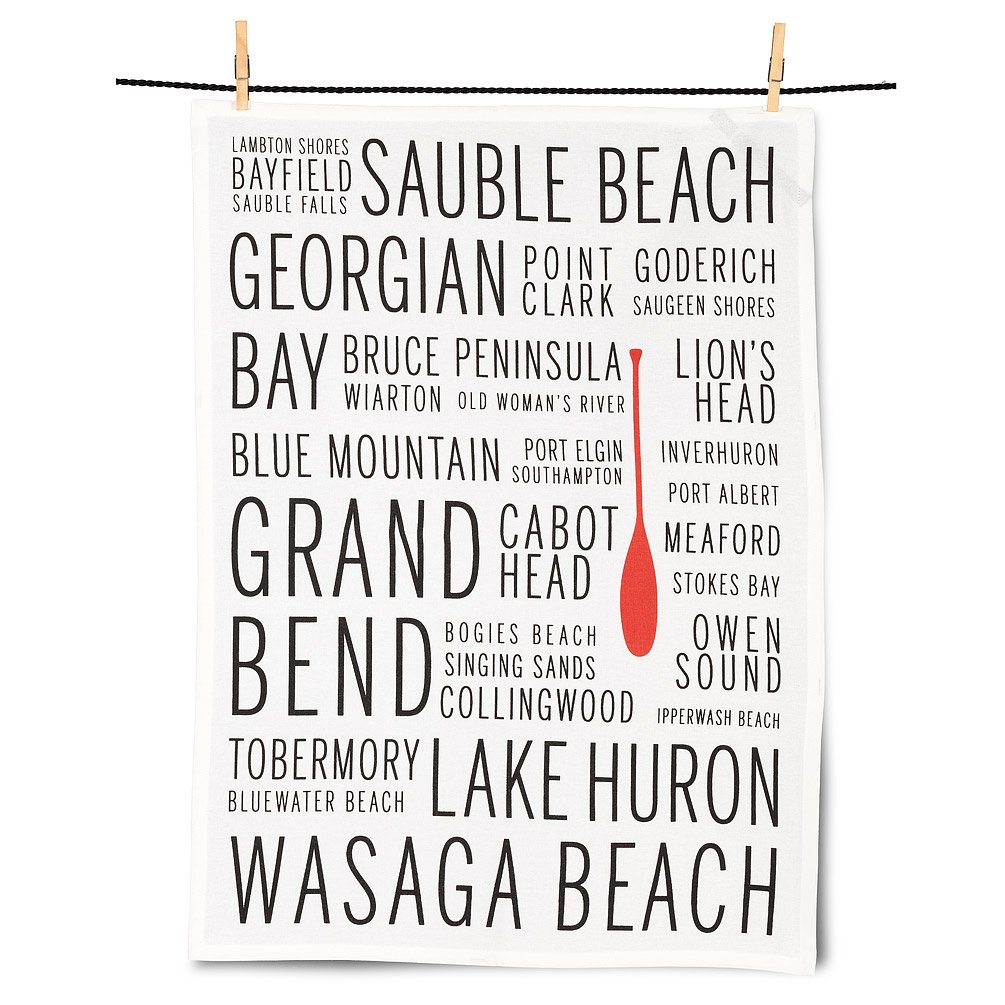 Picture of Abbott Collection AB-1356-HURON-TEA 20 x 28 in. Lake Huron Names Tea Towel&#44; White & Black