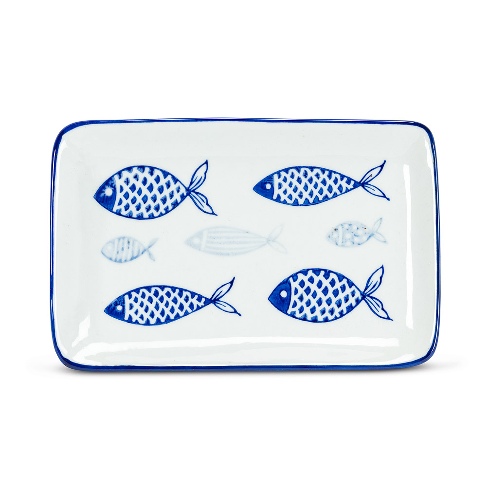 Picture of Abbott Collection AB-27-BLUEFISH-368 5 x 7.5 in. Porcelain Dinner Plate&#44; Blue & White - Large