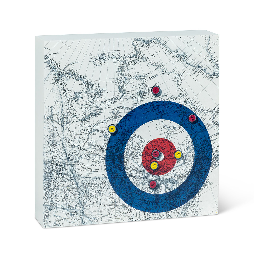 Picture of Abbott Collection AB-1327-CURLING-BLOCK 7.5 sq. in. Curling with Canada Map Block&#44; Grey & Blue