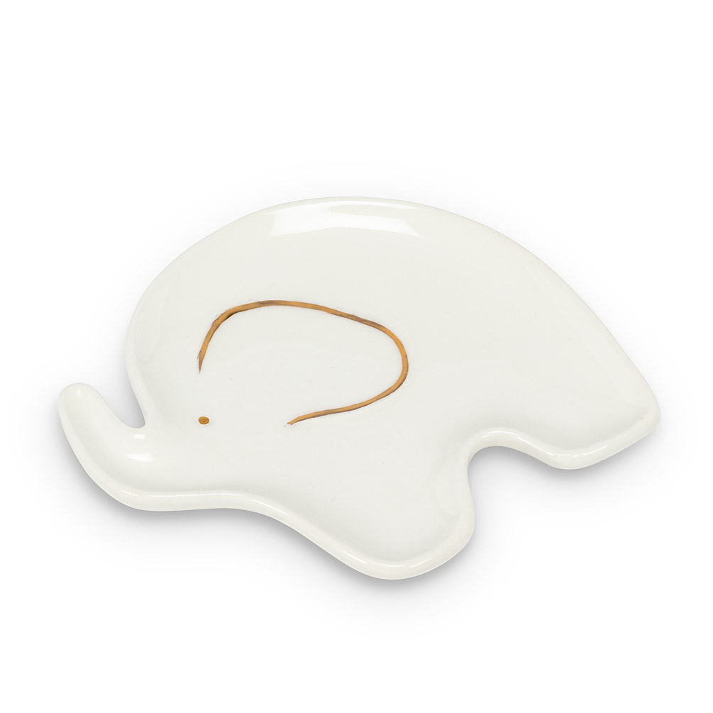 Picture of Abbott Collection AB-27-STEEP-ELE 4 in. Elephant Teabag Trinket Plate&#44; White & Gold