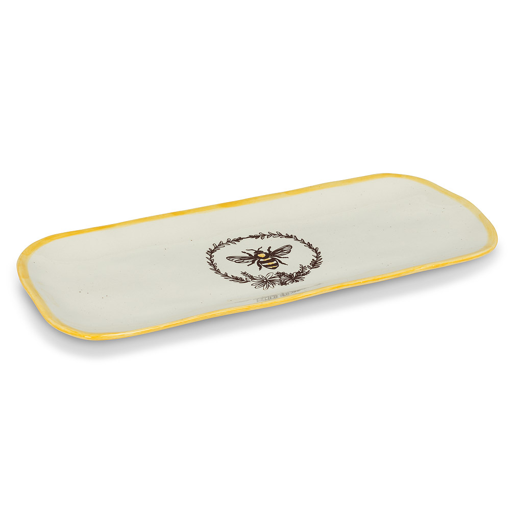 Picture of Abbott Collection AB-27-CRESTWOOD-LONG 6.5 x 15 in. Bee in Wreath Long Platter&#44; Ivory