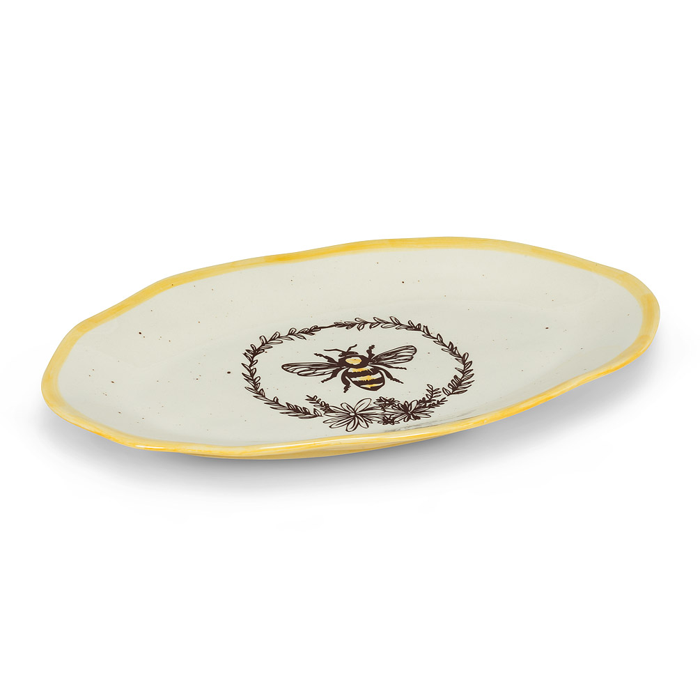 Picture of Abbott Collection AB-27-CRESTWOOD-OVAL 8.5 x 13.5 in. Bee in Wreath Oval Platter&#44; Ivory