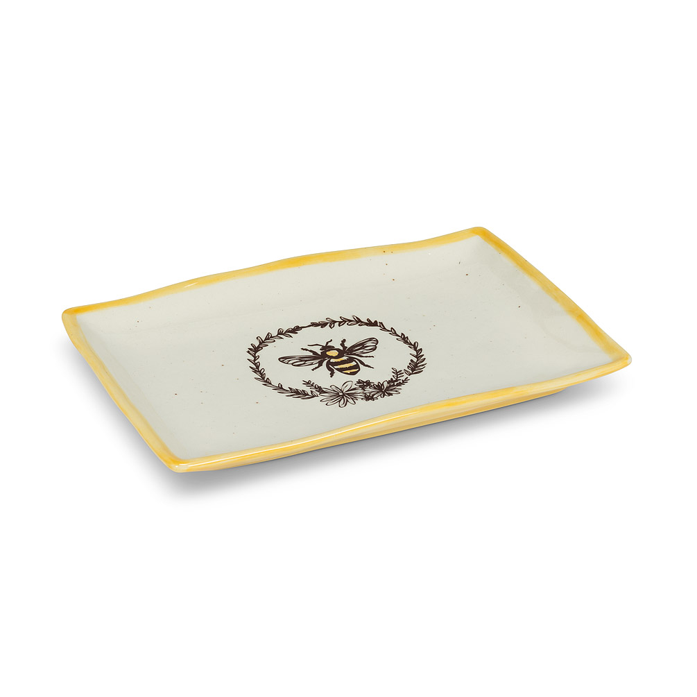 Picture of Abbott Collection AB-27-CRESTWOOD-RECT 7 x 10 in. Bee in Wreath Platter&#44; Ivory