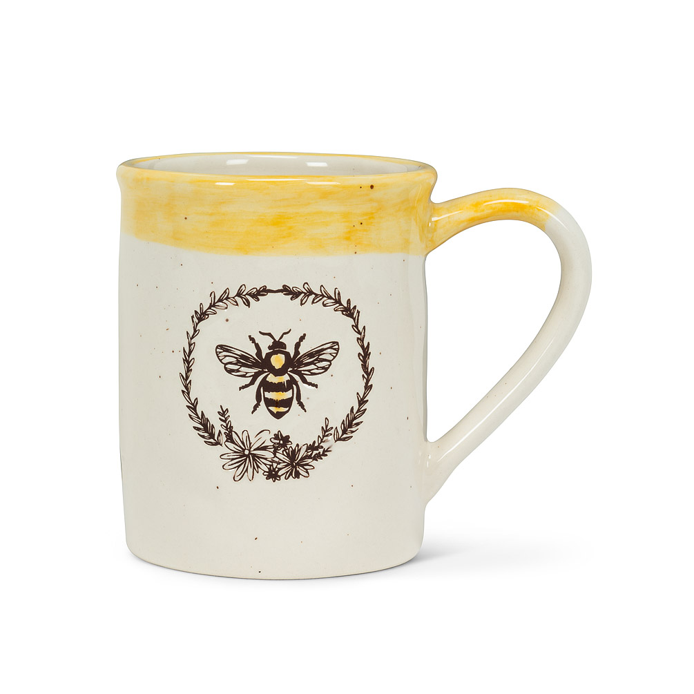 Picture of Abbott Collection AB-27-CRESTWOOD-MUG 4.5 in. Bee in Wreath Mug, Ivory