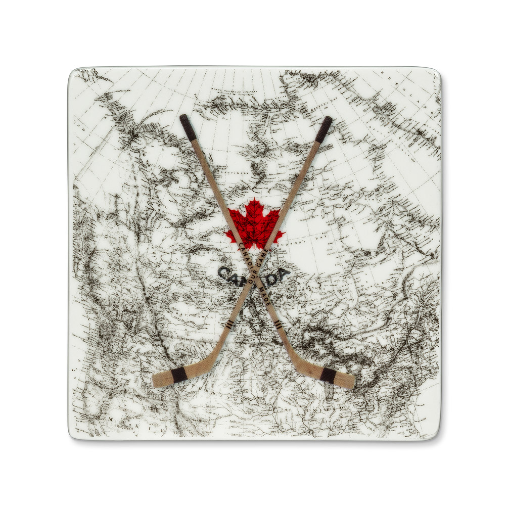 Picture of Abbott Collection AB-1327-HOCKEY-CSTR 4 sq. in. Hockey Sticks & Map Coaster&#44; White & Charcoal