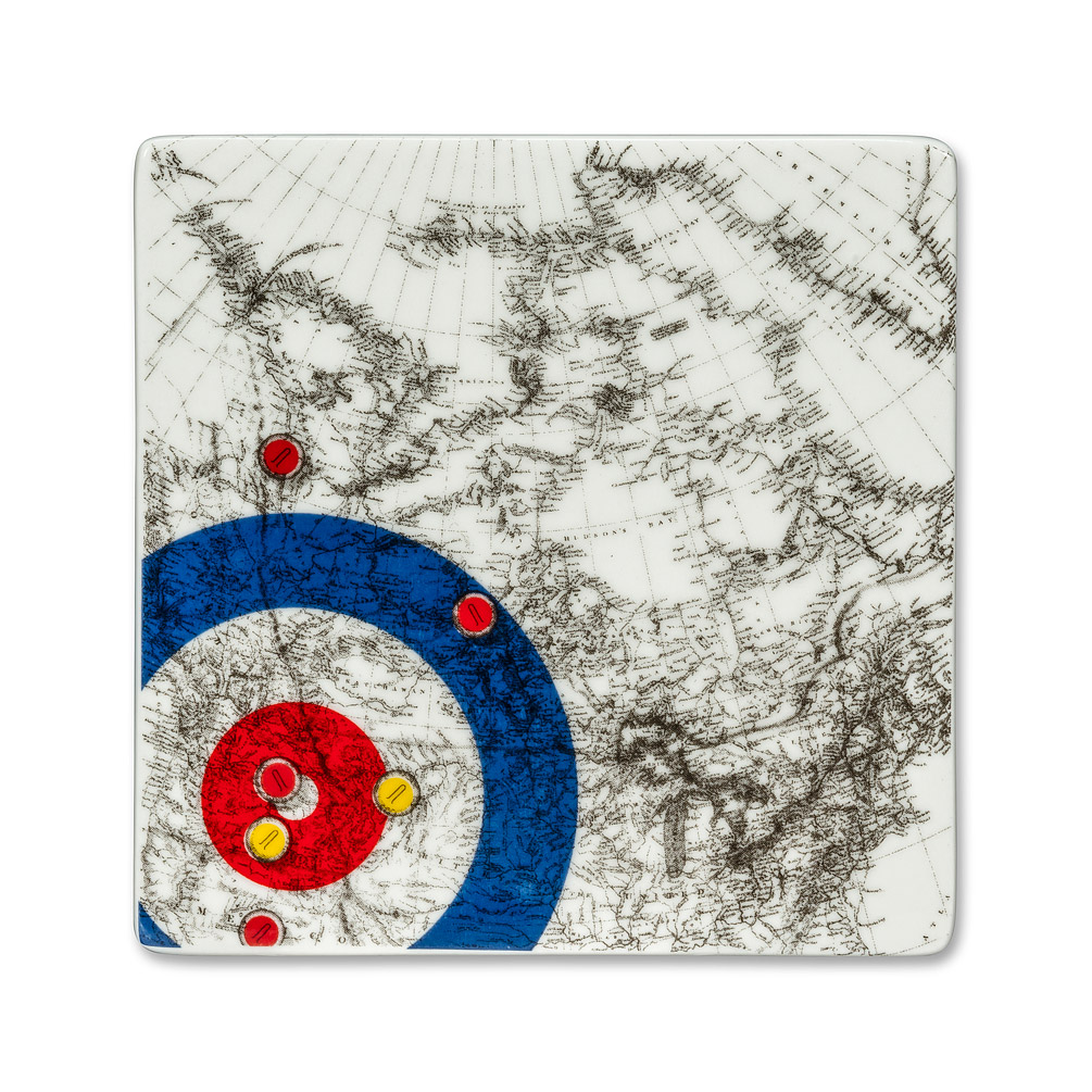 Picture of Abbott Collection AB-1327-CURLING-CSTR 4 sq. in. Curling with Canada Map Coaster&#44; White & Charcoal