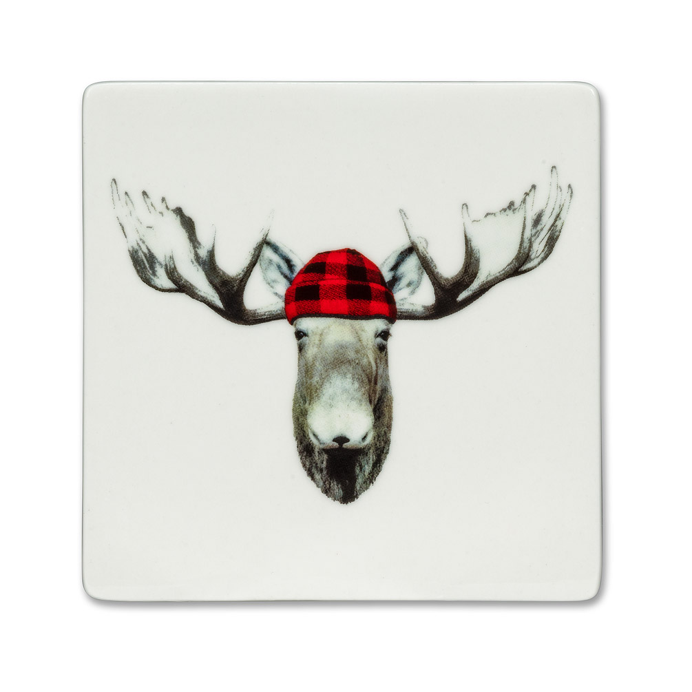 Picture of Abbott Collection AB-1327-JACK-CSTR 4 sq. in. Jack Moose Coaster&#44; White & Red
